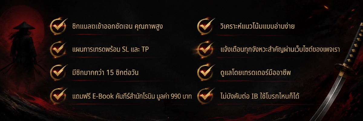 สิ่งที่ได้รับ: ซิกเข้าออกชัดเจนคุณภาพสูง, วิเคราะห์แนวโน้มอ่านง่าย, แผนพร้อม SL/TP, แจ้งเตือนผ่านเว็บ, มากกว่า 15 ซิกต่อวัน, ดูแลโดยมืออาชีพ, แถมฟรี E-Book มูลค่า 990 บาท, ไม่บังคับต่อ IB